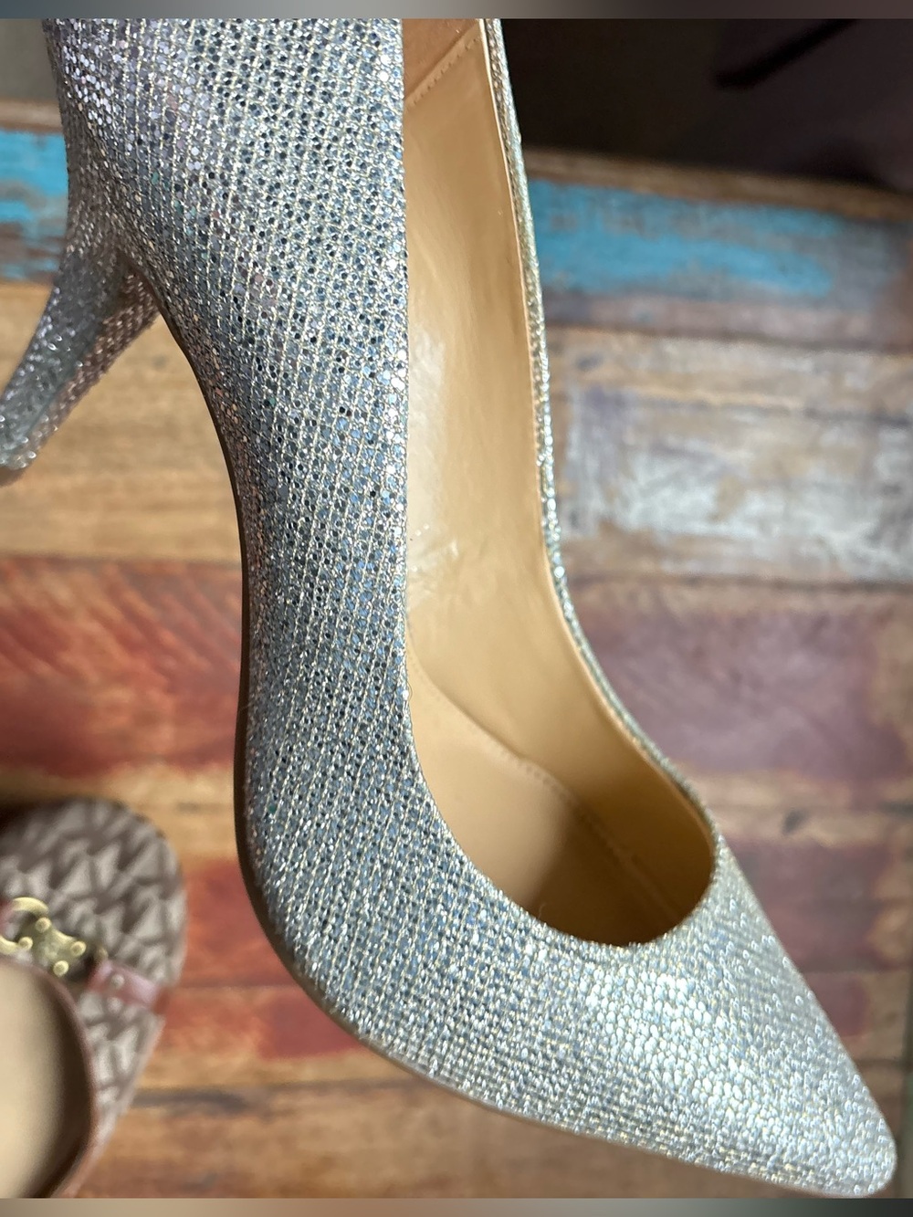 Michael Kors silver Glitter Pointed Toe Stiletto Pumps - Women's Evening Heels